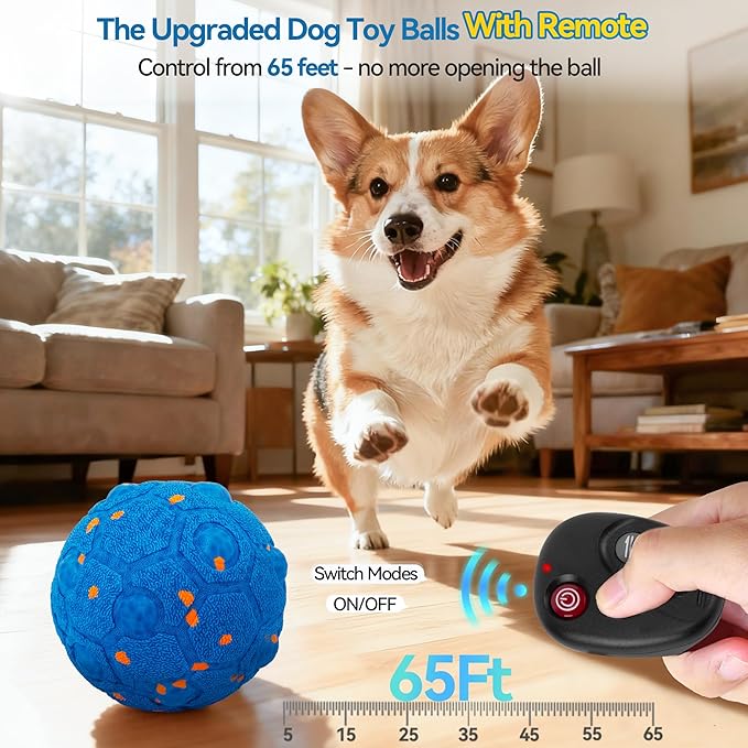 Newget Interactive Dog Toy Ball with Remote, 3 Modes Smart Moving Dog Balls with Touch Wake-Up, Automatic Bouncing/Rolling Chew-Resistant for Medium & Large Dogs to Keep Busy, Indoor/Outdoor