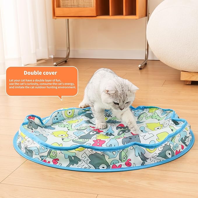 Interactive Cat Toys for Bored Indoor Adult Cats,Cat Toys & Kitten Toys for Indoor Cats,Fast Rolling Moving Ball in Play Mat,Hide and Seek Game for Exercise