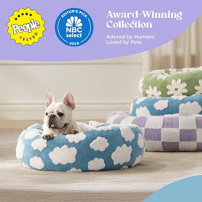 LE SURE Shown on TV Donut Large Dog Bed - XL Round Cat Beds Indoor Anti-Anxiety Calming Bed Present for Pets, Washable Cute Bed with Jacquard Shaggy Plush & Anti Slip Bottom, 36 Inch, Purple