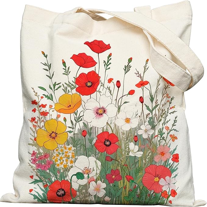 DYALE Canvas Tote Bag Double-Sided Prints with Snap Closure, Cute Tote Bag with Pocket for Shopping, Library, Work, Travel