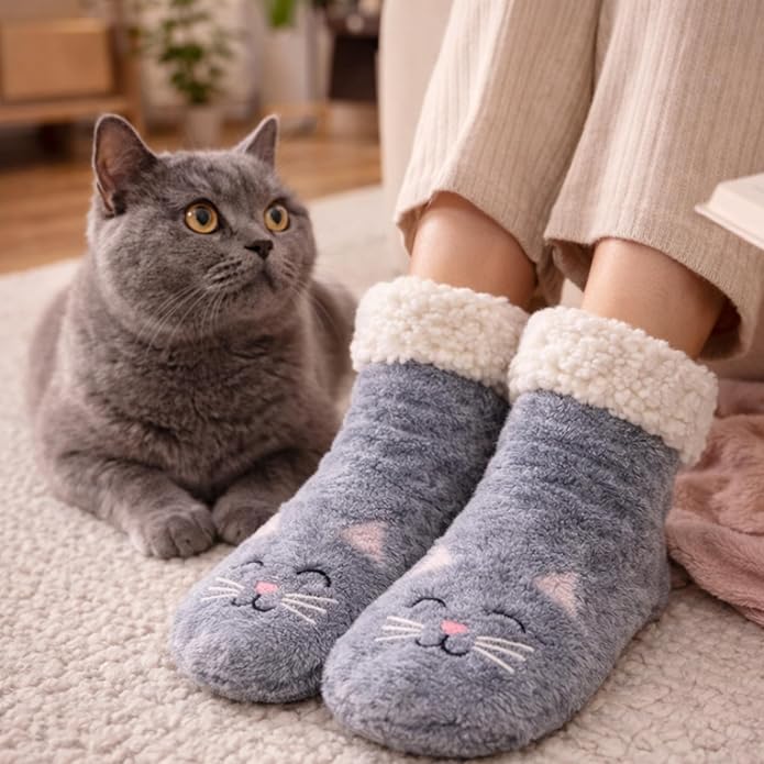 Jeasona Women’s Fuzzy Slipper Socks With Grippers Cozy Warm Cute Animal Gifts