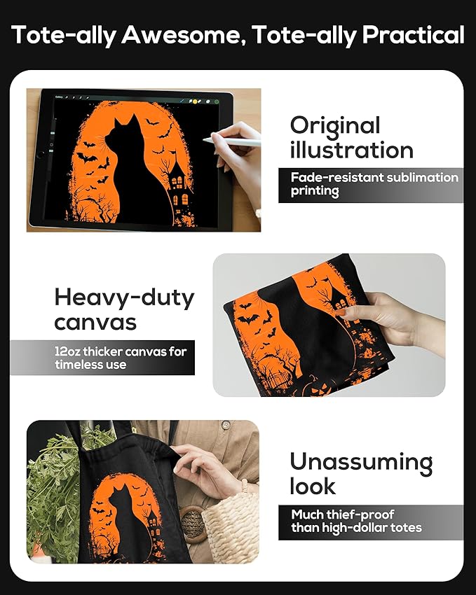DYALE Canvas Tote Bag Double-Sided Prints with Snap Closure, Cute Tote Bag with Pocket for Shopping, Library, Work, Travel