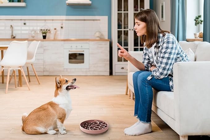 Cat Slow Feeder Bowl,Fun Dog Feeding Bowls with Suction Cups, Anti-Choking, Non-Slip Design, Reduces Boredom, Anxiety,Overeating, Ideal for Medium to Small Dogs & Cats (Pink)