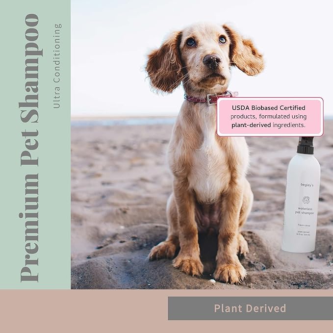 Begley's No Rinse Waterless Pet Shampoo, Bathless Cleaning, Deodorizing, and Odor Removal for a Shiny, Fresh Smelling Coat - Effective for Dogs, Puppies, and Cats - Fresh Lavender, 2 Pack
