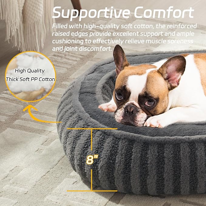 Dog Bed Medium Size Dogs, Washable Large Cat Beds for Indoor Cats with Anti-Slip Bottom, Supportive Soft Calming Sleeping Pet Bed for Puppy and Kitten, 25 inches, Grey