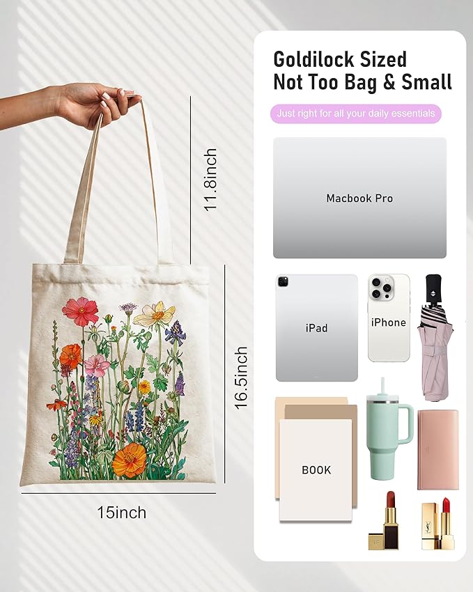 DYALE Canvas Tote Bag Double-Sided Prints with Snap Closure, Cute Tote Bag with Pocket for Shopping, Library, Work, Travel