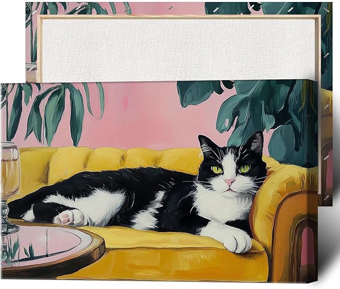 Cute Tuxedo Cat Wrapped Framed Poster Pet Art Funny Cat Lover Gift Wall Art Room Decor Aesthetics Ready To Hang 12X18 inch