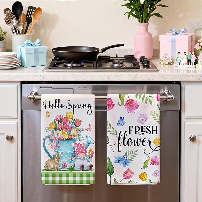 Hexagram Spring Kitchen Towels Set of 2, Flower Funny Spring Hand Towels for Bathroom Decor, Housewarming Gifts for Decorative
