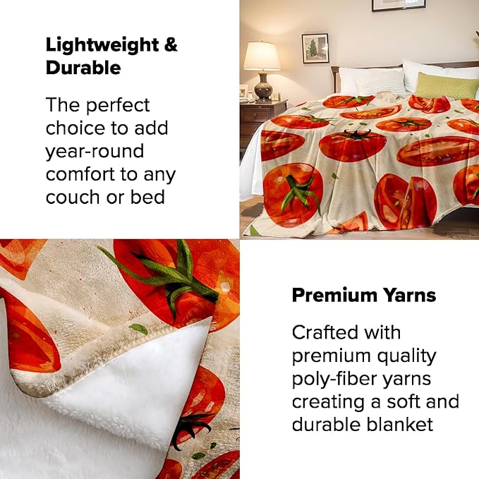 Tomato Blanket Gifts - Tomato Soft Fleece Throw Blankets - Perfect for Kitchen Decor, Gardeners, and Food Lovers - 50x60 Inches