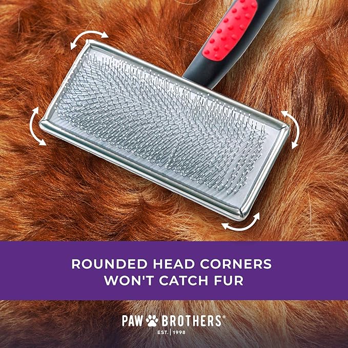 Ryan's Pet Supplies Paw Brothers Soft Flat Slicker Brush with Coated Pin Tips, Large/X-Large for Professional Groomers