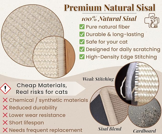 Mookie’s 26.5”x16.7” Extra Large Cat Scratcher Bed | Wooden Cat Couch with Natural Sisal | Cat Lounge Scratching Pad for Large Indoor Cats | Durable Horizontal Scratcher Furniture for Cats