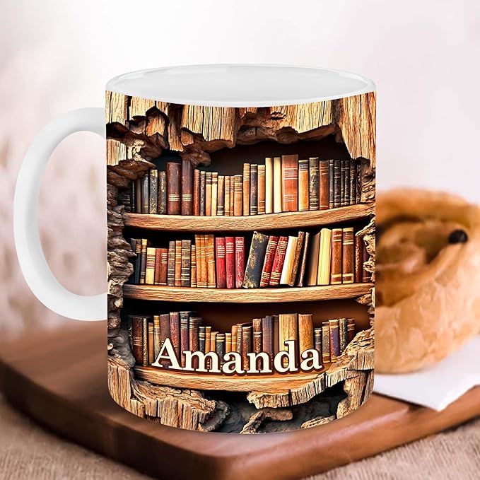 Personalized Book Lover Gifts - Book Lovers Gift For Bookworm, Readers, Librarians, Bookish - Library Bookshelf Mug Custom Avatar & Name - Bookish Gift For Friends, Women, Her