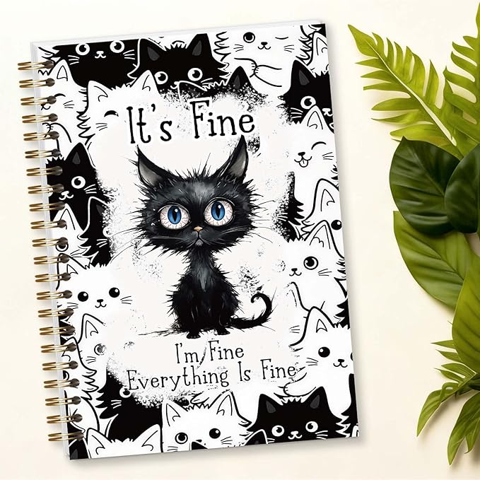 Funny Cat Journal Spiral Notebook, Cat Lover Gifts for Teen Girls, I'm Fine Everything Is Fine, 5.5x8.3 Inch - A17