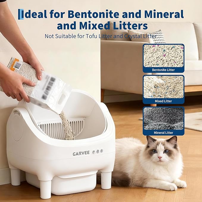 Self Cleaning Litter Box, Automatic Cat Litter Box with APP Control, Odor-Free Waste Disposal Includes Trash Bags, Large Waste Bin, Open-Top, for Large Cats & Multiple Cats