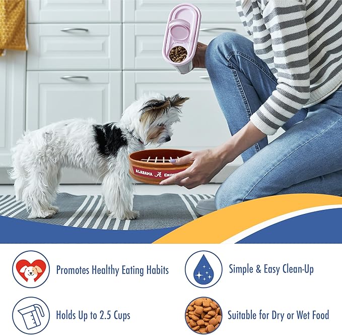 NCAA Super-Bowl Slow Feeder Dog Bowl. Football Design Slow Feeding Cat Bowl for Healthy Digestion. Non-Slip Pet Bowl for Large & Small Dogs & Cats (Alabama Crimson Tide)