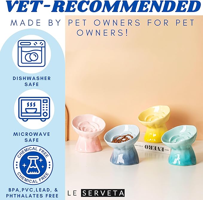 Elevated Ceramic Cat Bowl, Tilted Slow Feeder Pet Dish with Gradient Color Coating, 3.3 Ounces Capacity, Anti-Gulping Design with Rose Bouquet Design (Gradient Green)