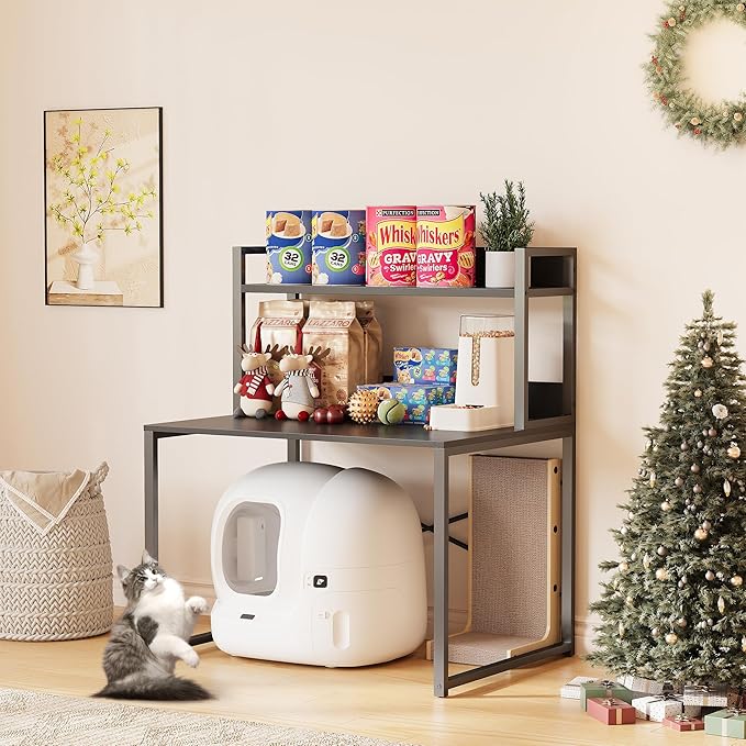Large Self Cleaning Litter Box Table with Storage Shelf, Enclosed Hidden Cat Furniture for Large Litter Boxes, Space Saving Furniture for Cat Cage 42.1" H