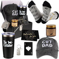 8 Pieces Cat Dad Gifts for Dad, for Dad,Cat Gift for Cat Lovers Including Tumbler Socks Keychain Hat Bottle Opener Greeting Cards Sented Candle