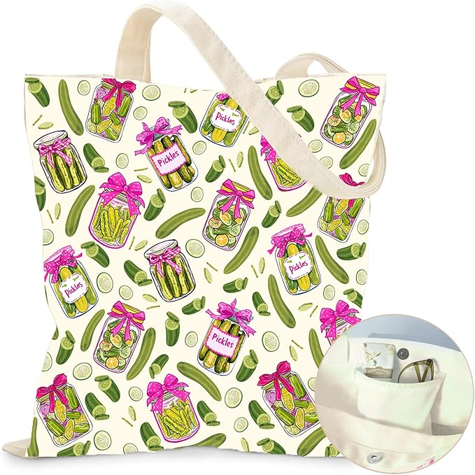 Aesthetic Canvas Tote Bag for Women - with Magnetic Snap Closure & Zipper Inner Pocket Reusable Bag for Shopping