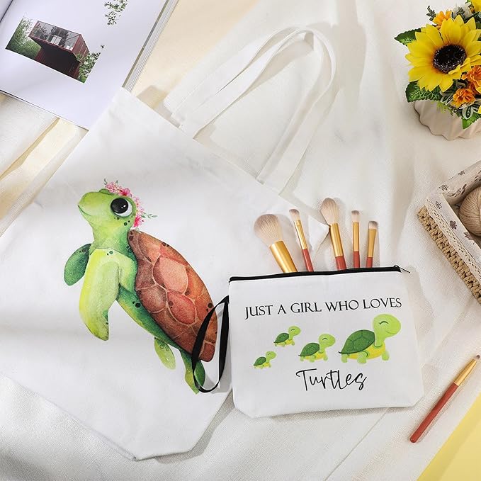 Sieral 2 Pcs Animal Lover Bag Graduation Gift for Women Travel Canvas Tote Portable Zipper Pouch Canvas Reusable Grocery Tote