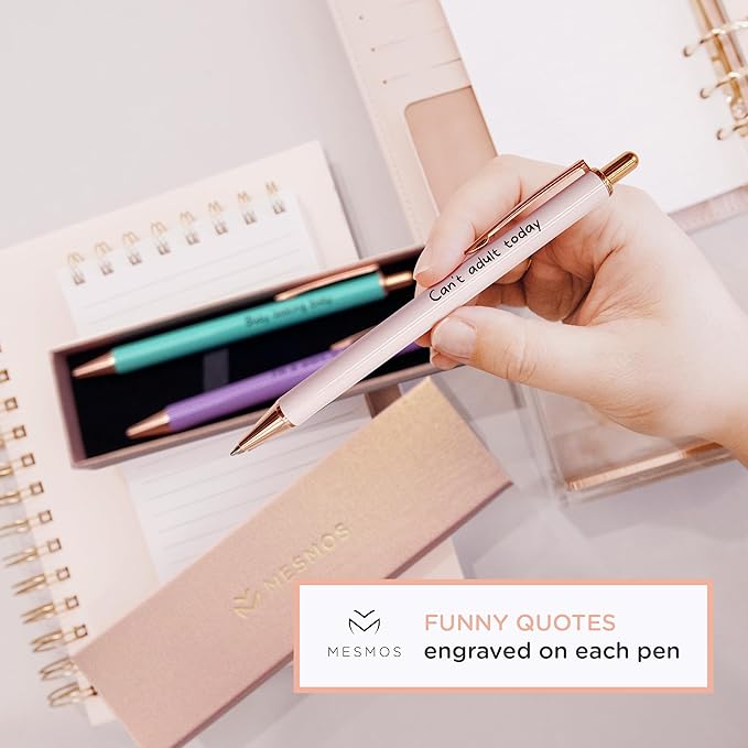 MESMOS 3Pk Funny Pens for Adults, Funny Coworker Gifts, Fun Pens for Adults, Office Supplies for Women, Unique Office Work Gifts for Women