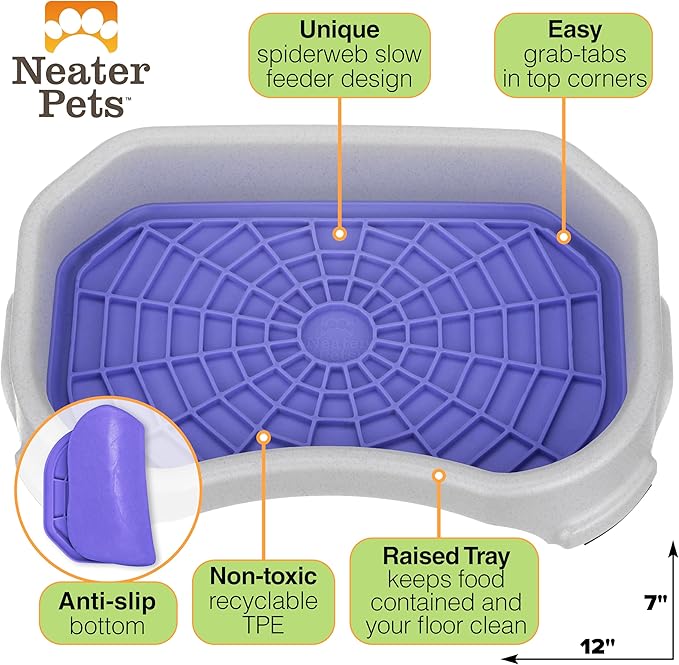 Neater Pets Neat-LIK Dog Lick Mat w/Mess-Proof Tray, Lick Mat for Dogs, Cats, Puppy, Reduces Anxiety & Boredom, Peanut Butter Slow Feeder, Interactive Treat Licking Pad (Purple & Green/Vanilla Bean)