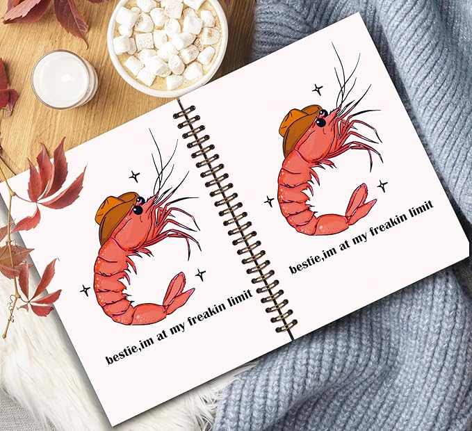 KDHTY Funny Shrimp Western Spiral Notebook,Western Office Supplies,Cute Western Shrimp Notebook for Coworker Teammate Best Friend,Funny School Office Supplies,5.5 x 8.3