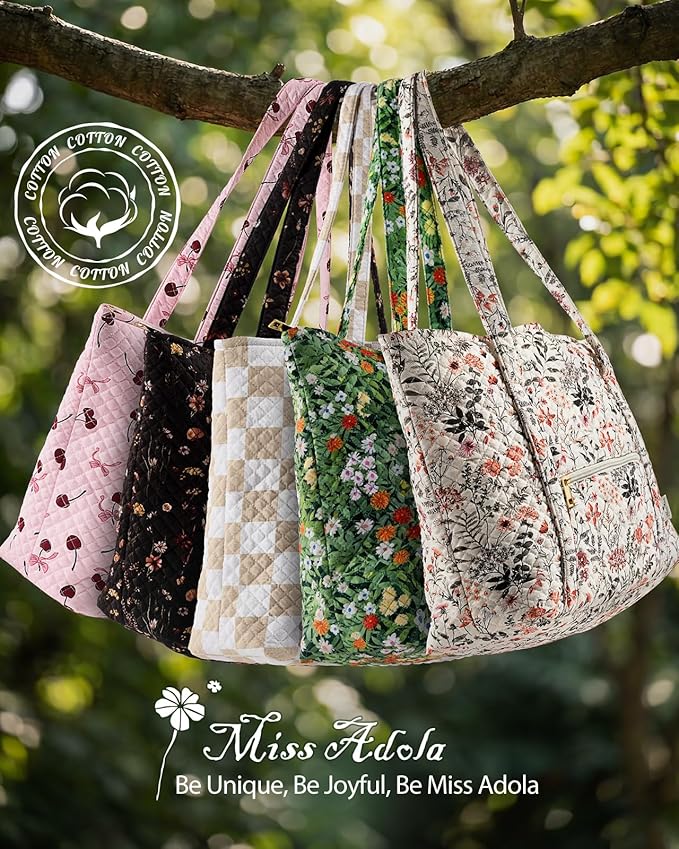 Miss Adola Quilted Tote Bag with Zipper - Laptop Tote Bag for Women, Large Capacity with Pockets for Work Teacher Travel