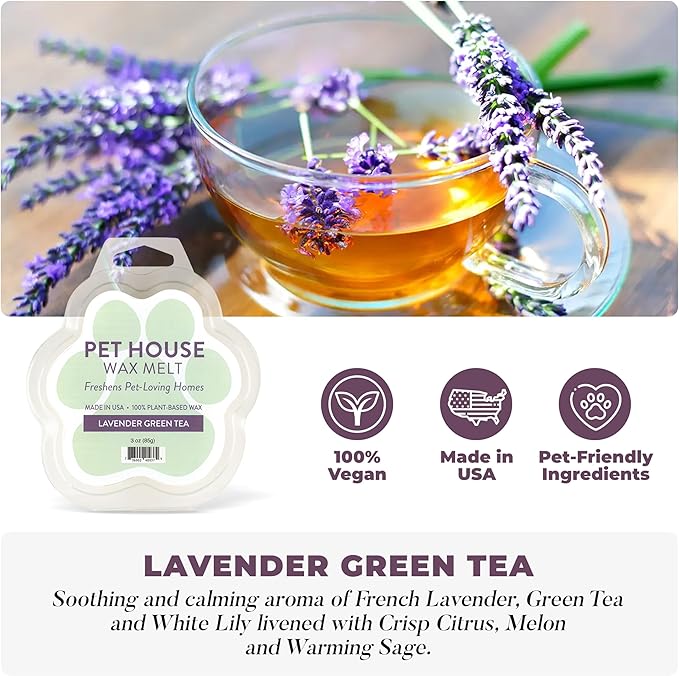 Pet House Lavender Green Tea, Fresh Citrus Scented Wax Melts - Long-Lasting Plant Based Soy Wax Melts Pet Friendly Pack of 2