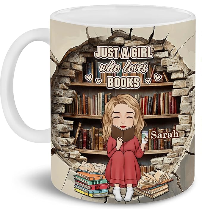 Personalized Book Lover Gifts - Book Lovers Gift For Bookworm, Readers, Librarians, Bookish - Library Bookshelf Mug With Custom Name - Bookish Gift For Friends, Women, Her