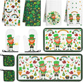 10 PCS Green Kitchen Decor Accessories Sets Shamrock Lucky Clover Kitchen Towels Green Elf Oven Mitts Pot Holders Rug Mat Decoration for Cooking Baking Bathroom Home Camp Spring Gift