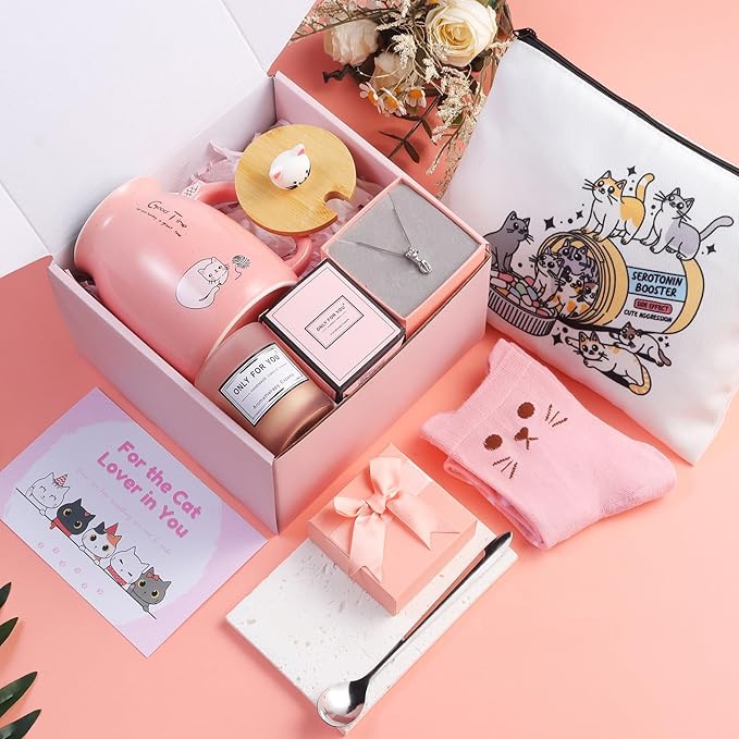 Cat Mom Gifts For Women, Cat Lover Gifts for Women, Lovers, Crazy Lady - Funny Cats Themed Gift Set for Birthday, Mother's Day, Cute Basket Stuff For Moms, Friends, Girls, Daughters, Sister