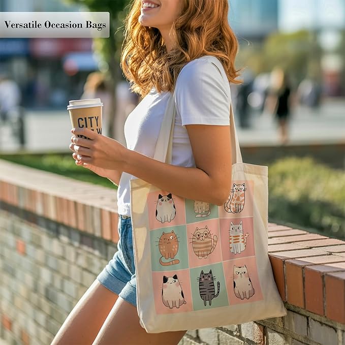 Pets Lover Gifts Tote Bag for Women, Dogs Cats Bee Aesthetic Canvas Bag with Inner Pocket