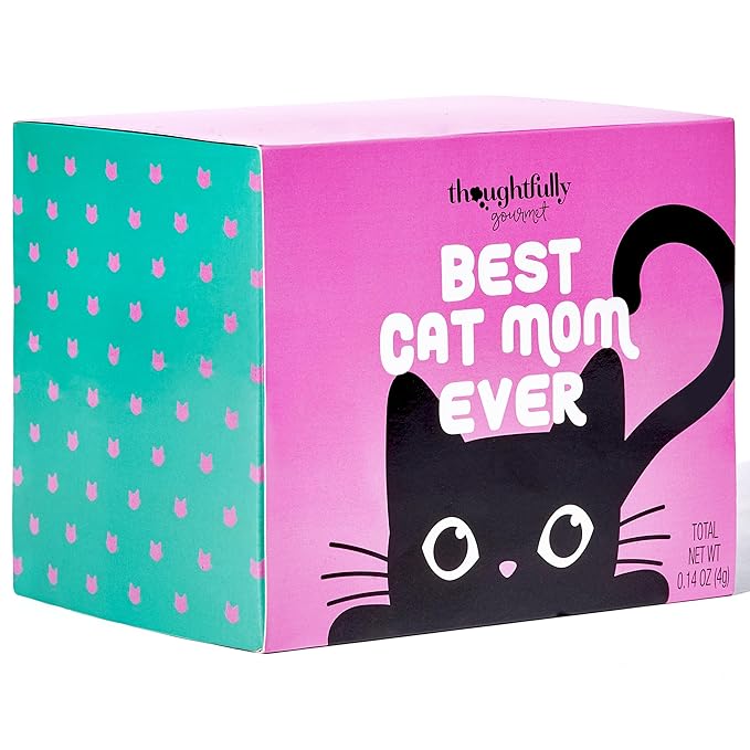 Thoughtfully Gourmet, Cat Mom Gift Set, Includes Cat-Shaped Ceramic Mug, 4 Chamomile Tea Bags, Cat-Shaped Notebook & Pen, and Paw-Shaped Sticky Notes