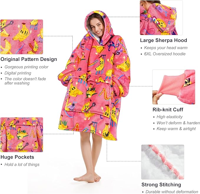 Narecte Cozy Oversized Blanket Hoodie Wearable Blanket Adults Soft Hooded Blanket Hoodie Birthday Gifts for Women Christmas