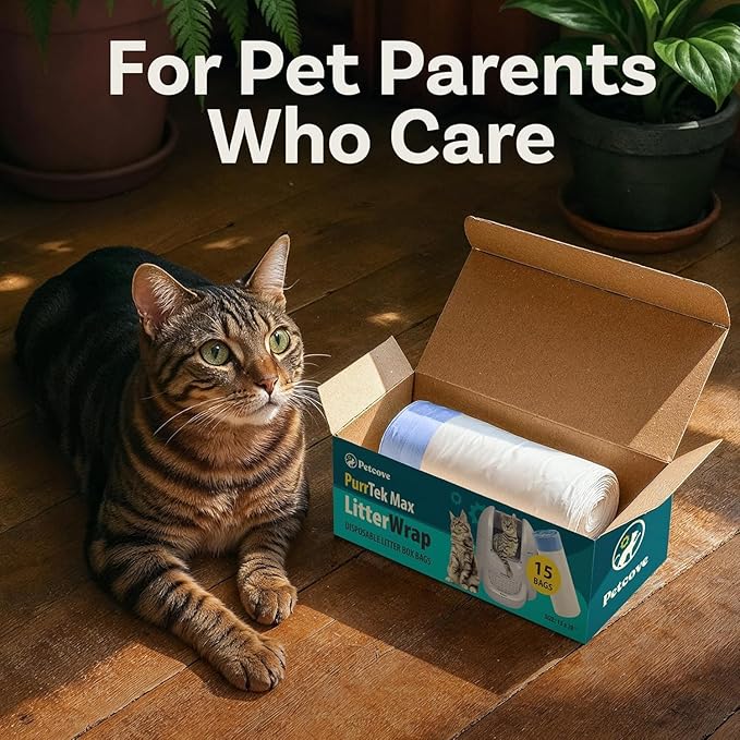 Petcove Cat Litter Box Liners, Carbon Litter Deodorizers Bundle For PurrTek Max & Light| Drawstring Bags for Automatic & Self-Cleaning Litter Boxes | Unscented (PurrTek Max Accessories)