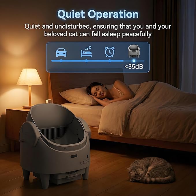 Self Cleaning Litter Box, Open Top Automatic Cat Litter Box with App Control for Multiple Cats, Electric Cat Litters Box Adjustable Entrance Height, Multi-Sensor Safety Protection, 1 Roll Garbage Bags
