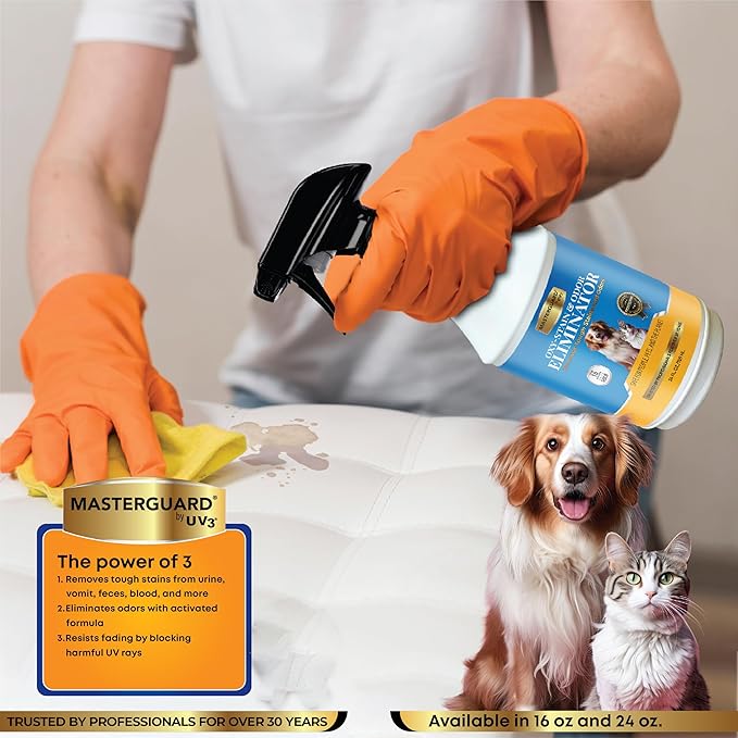 MASTERGUARD Oxy-Powered Stain & Odor Eliminator – Water-Based, Non-Toxic Spray for Clothing, Upholstery, Rugs & Carpets – Removes Wine, Urine, Blood & Odors – Safe for Kids & Pets