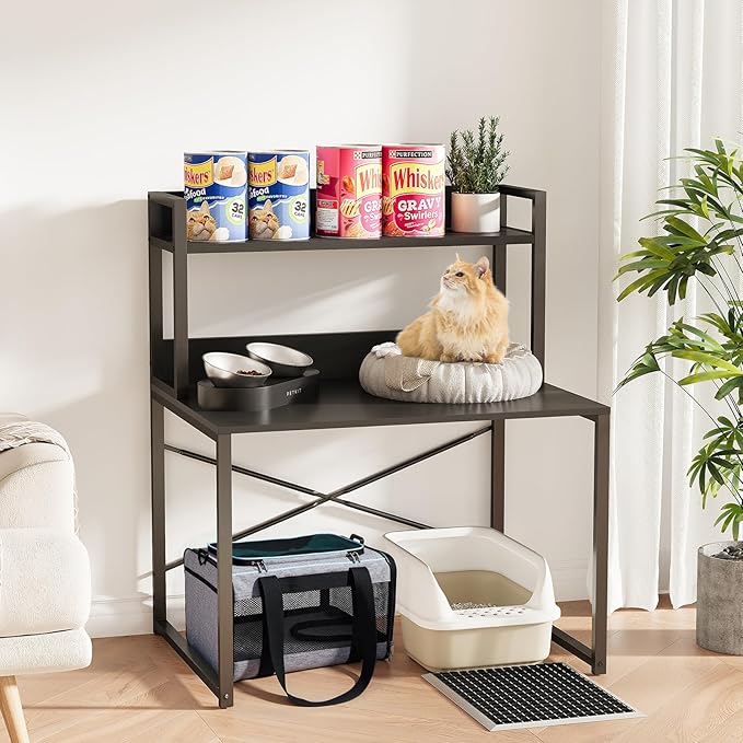 Large Self Cleaning Litter Box Table with Storage Shelf, Enclosed Hidden Cat Furniture for Large Litter Boxes, Space Saving Furniture for Cat Cage 42.1" H