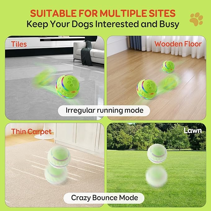 Interactive Dog Toys Ball for Small & Medium Dogs, Durable Chew Toy for Aggressive Chewers, Automatic Rolling Dog Balls with Silicone Cover(Diameter 3.15 inches)