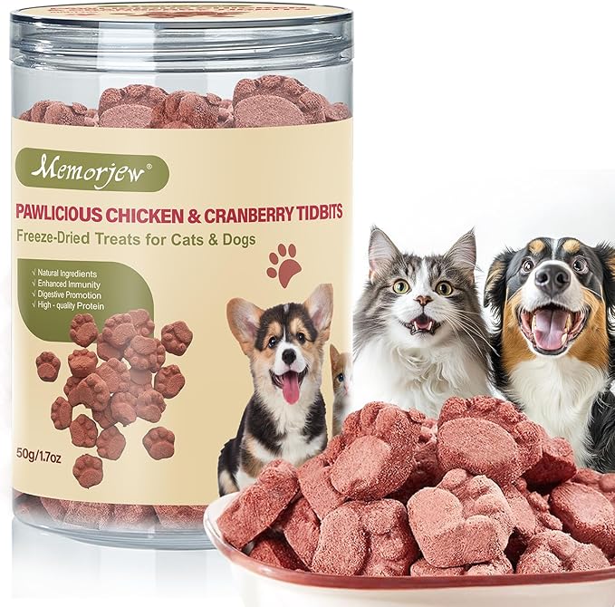 Memorjew 25PCS Chicken & Goat Milk Freeze- Dried Lollipops｜Individually Wrapped, Portable Dental Food for Dogs & Cats (Chicken & Cranberry 50g)