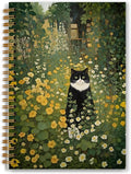 Wildflower Moody Cat Notebook, Retro Cottagecore Botanical Black and White Cat Journal for Writing, Witchy Cats Office Supplies, Spiral Notebook 5.5x8.3 Inch