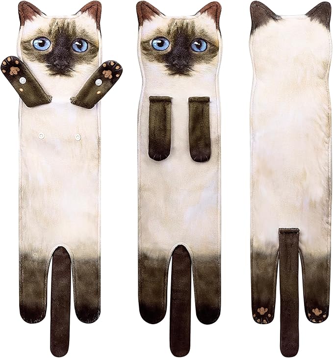 Funny Hand Towels for Bathroom Kitchen Decor - Cute Cat Hanging Hand Towel Kitchen Gadgets - Unique Housewarming Birthday Christmas Cat Lover Gift Ideas for Women Mom Lady Adults