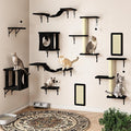10 Pcs Cat Wall Shelves Set, Wall-Mounted Climber with Cat House, Scratching Post, Bridge, Hammock, Space-Saving Play Furniture, Black