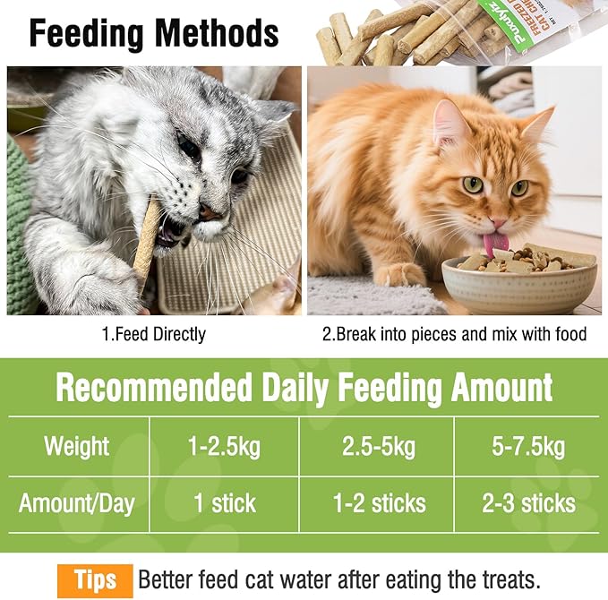 Freezed Dried Cat Chew Sticks, Cat Dental Treats for Freshens Breath and Controls Tartar, Feline Teething Sticks