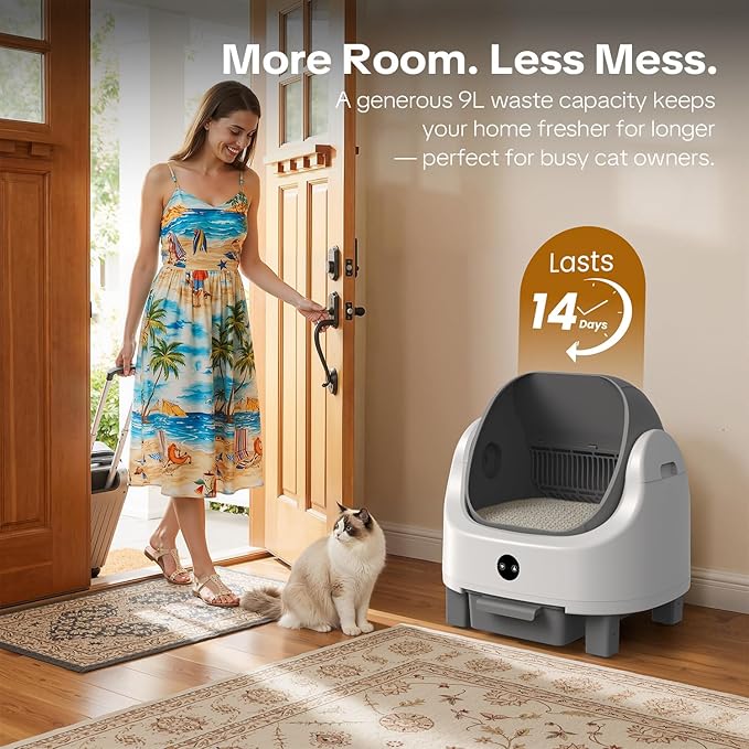OROLEYp Automatic Cat Litter Box, Self-Cleaning Litter Box with APP Monitoring, Extra Large Capacity, Odor Control System, Infrared Safety Protection, Litter Box for Multiple Cats (Gray)