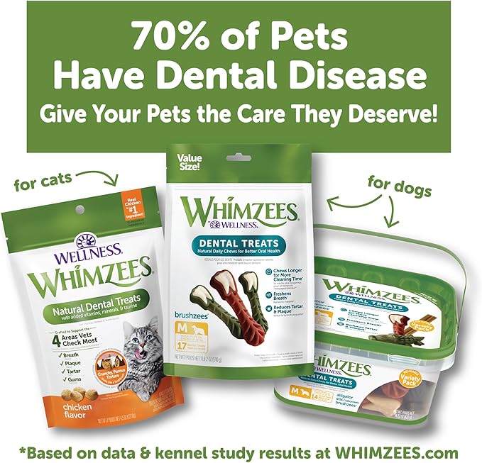 Wellness WHIMZEES Cat Dental Treats, Freshens Breath, Chicken and Salmon Flavor, 4.5 oz Bag