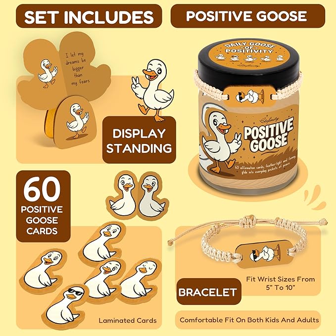 Stofinity Silly Positive Goose White Elephant Gift, Easter Gifts For Women - Xmas Basket Gift Ideas For Teen Girl Trendy Stuff, Goose Birthday Present For Women, Motivational Desk Decor