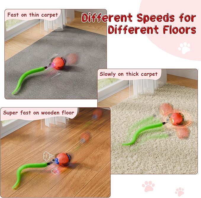 Interactive Cat Toy Ball – Firefly Automatic Moving Electric Kitten Toy with 2 Feather Tails, 3-Speed Modes, USB Rechargeable, Chirping Sounds & Motion Activation for Bored Cats