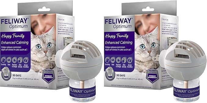 FELIWAY Aroma Diffuser, Optimum Cat, Enhanced Calming Pheromone, 48 mL | 30 Day | Starter Kit | Translucent | Pack of 2